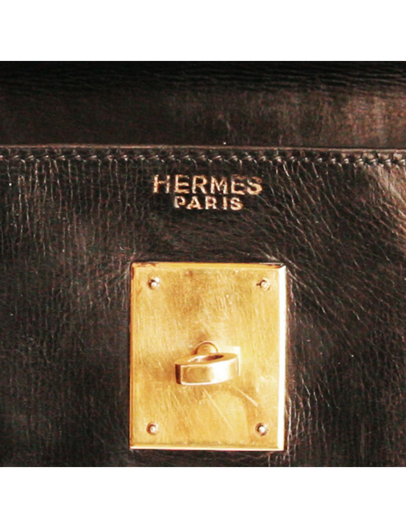 Sac kELLY 32 HERMES en cuir box noir 