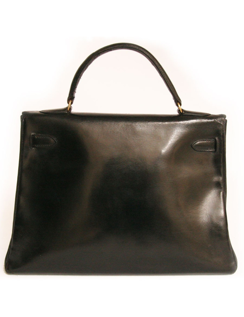 Sac Kelly 32 HERMES en cuir box noir vintage