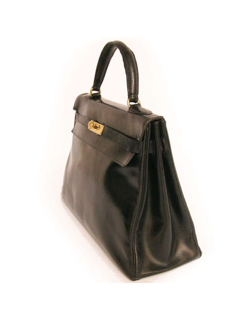 Sac Kelly 32 HERMES en cuir box noir vintage
