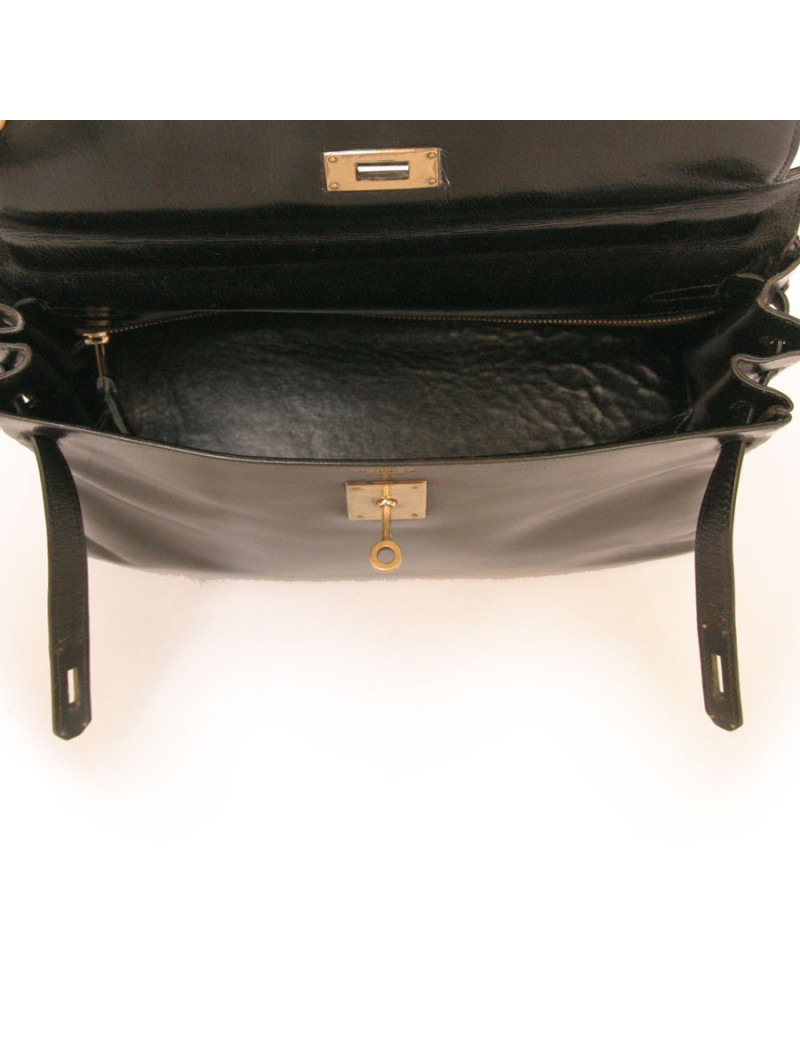 Sac Kelly 32 HERMES en cuir box noir vintage