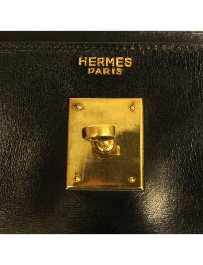 Sac Kelly 32 HERMES en cuir box noir vintage