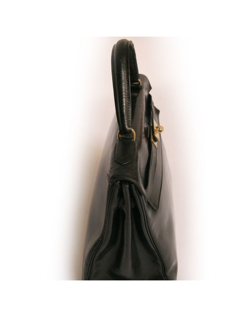 Sac Kelly32 HERMES  en cuir de box noir 