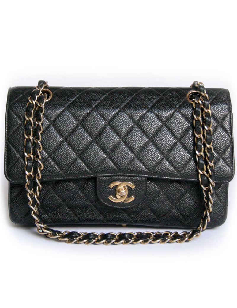 Sac timeless CHANEL veau grainé noir "caviar"