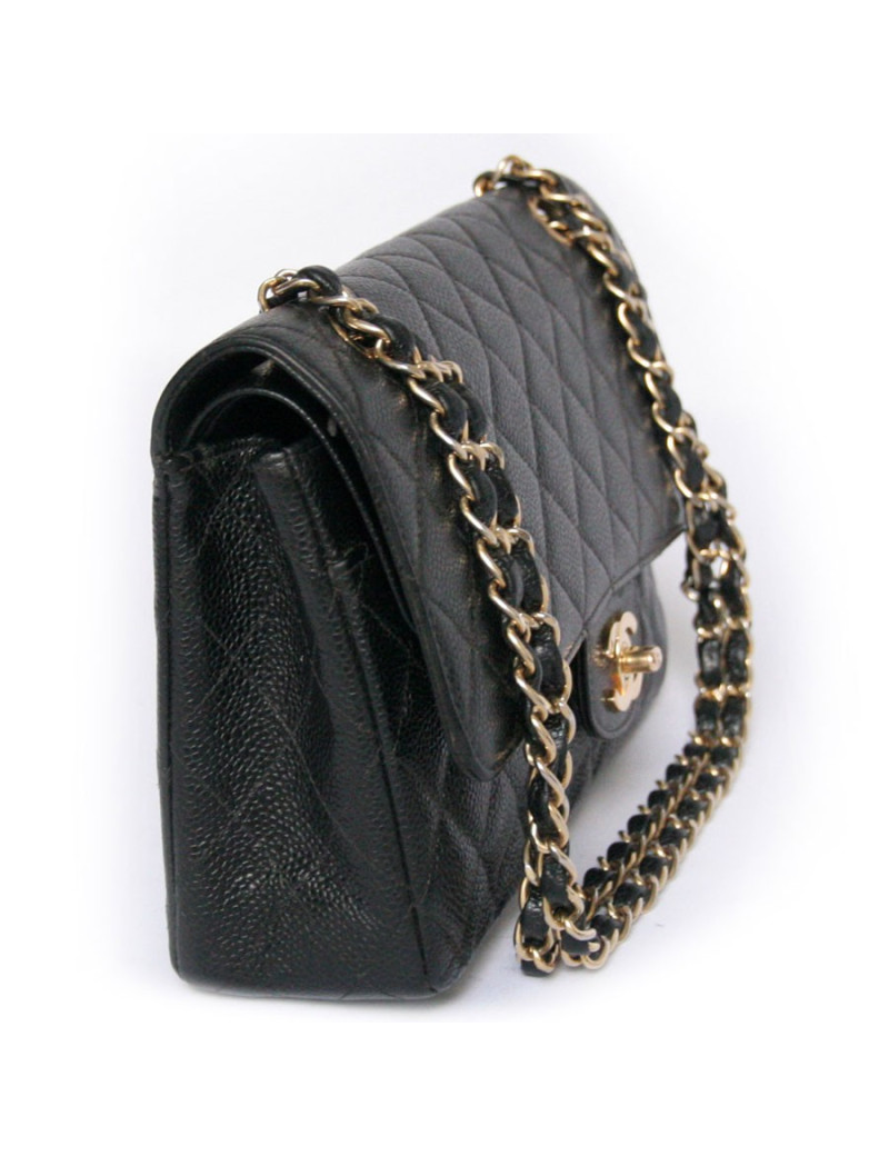 Sac timeless CHANEL veau grainé noir "caviar"