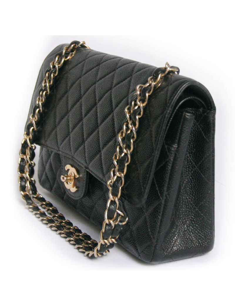 Sac timeless CHANEL veau grainé noir "caviar"