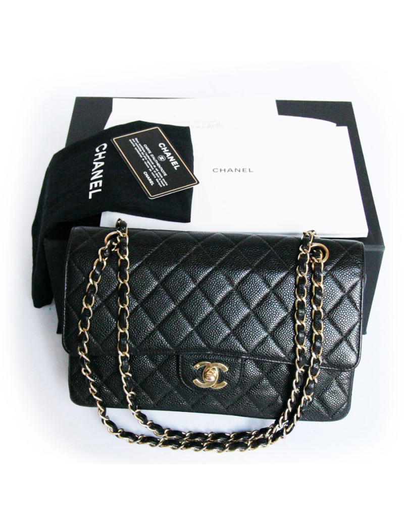 Sac timeless CHANEL veau grainé noir "caviar"