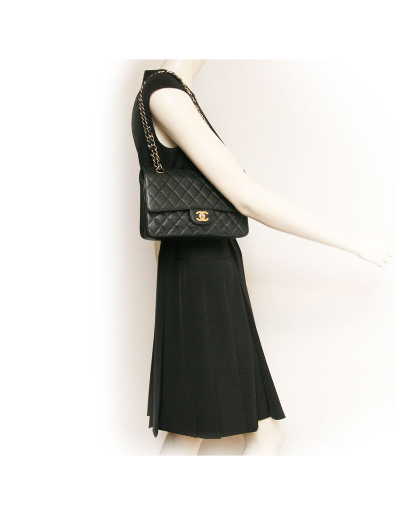 Sac timeless CHANEL veau grainé noir "caviar"