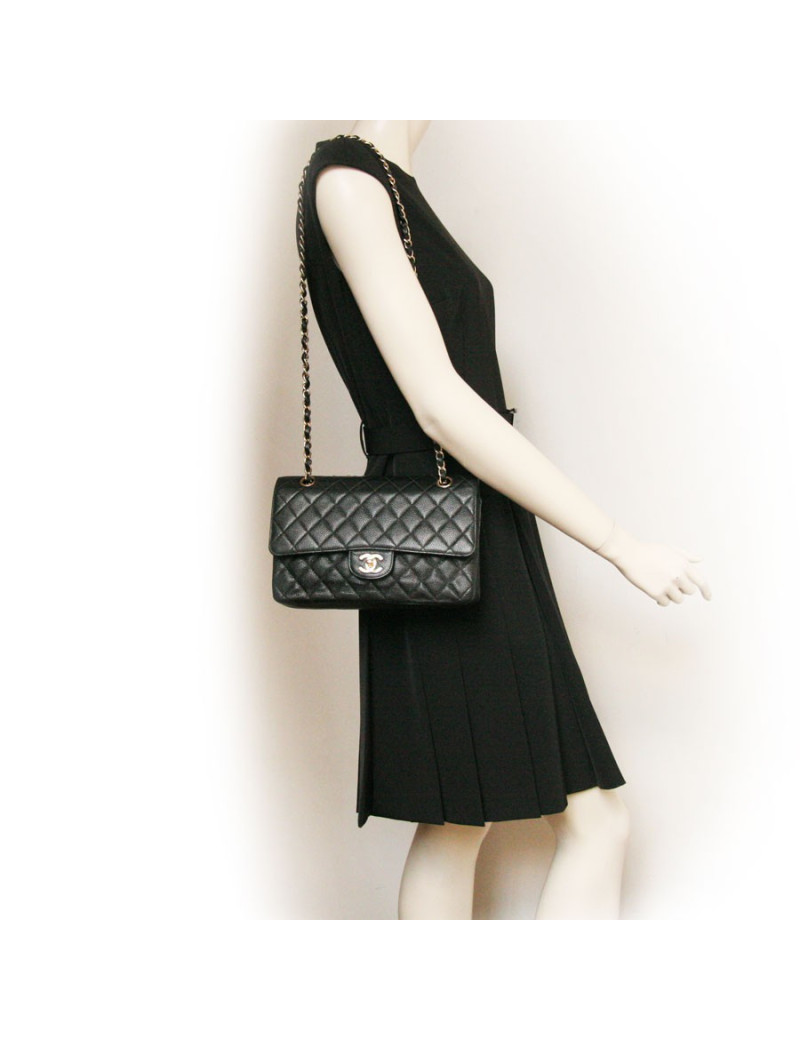 Sac timeless CHANEL veau grainé noir "caviar"