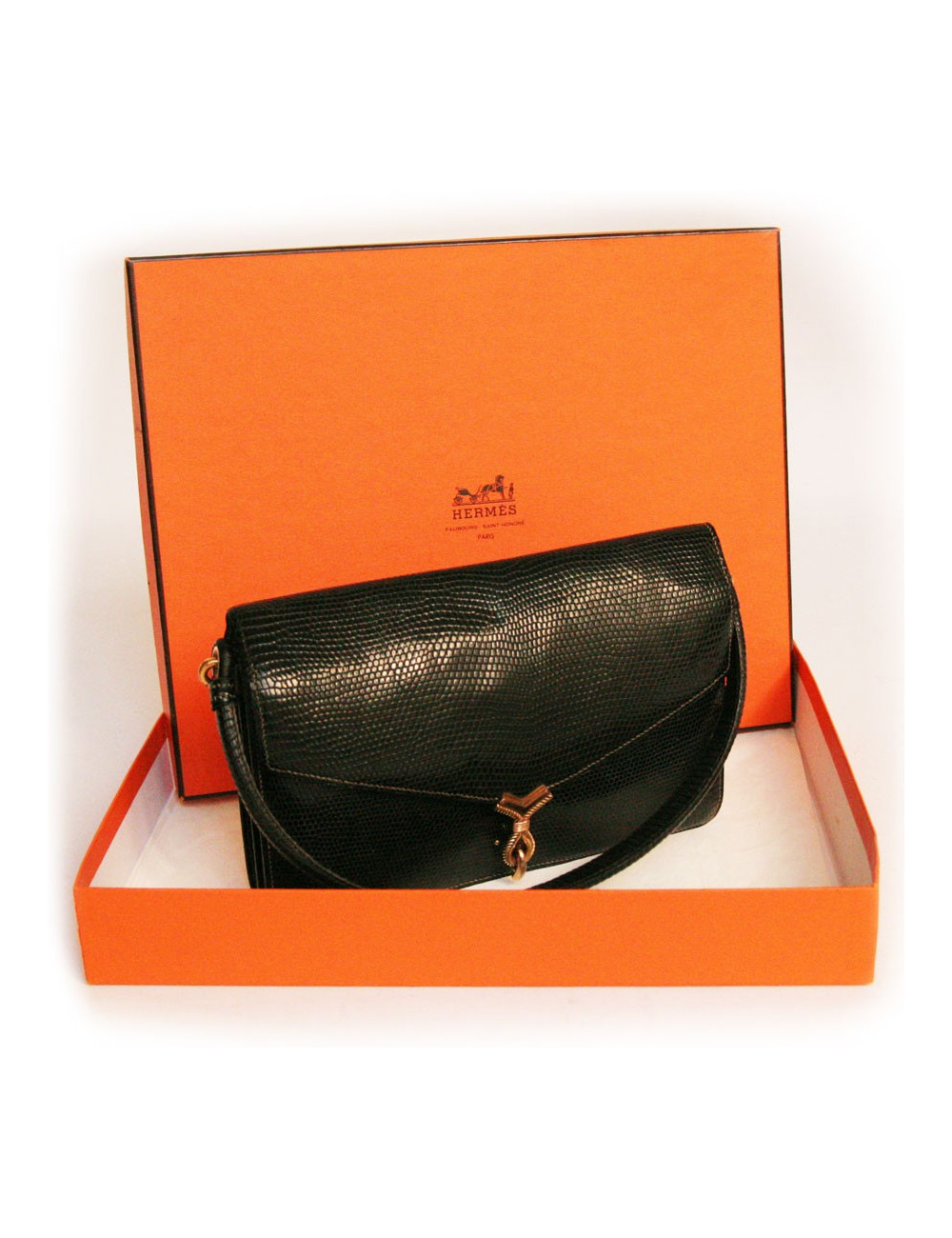 Sac HERMES noir en Lézard niloticus Vintage