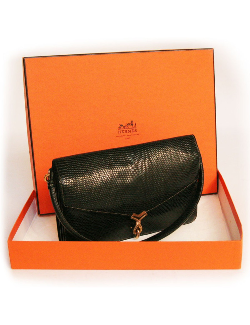 Sac HERMES noir en Lézard niloticus Vintage