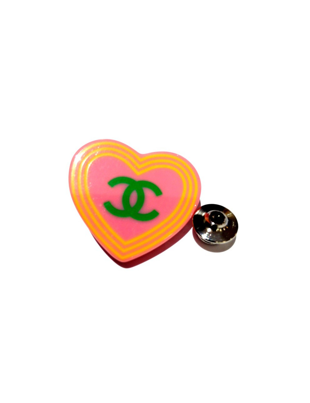 Pin's CHANEL PM heart pink double C Green