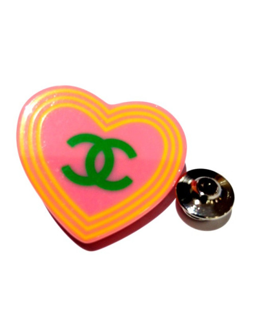 Pin's CHANEL PM heart pink double C Green