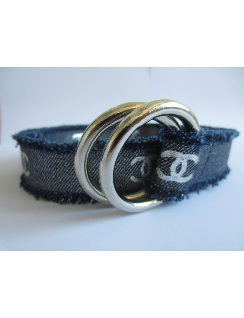 Ceinture CHANEL jeans et lamé argent