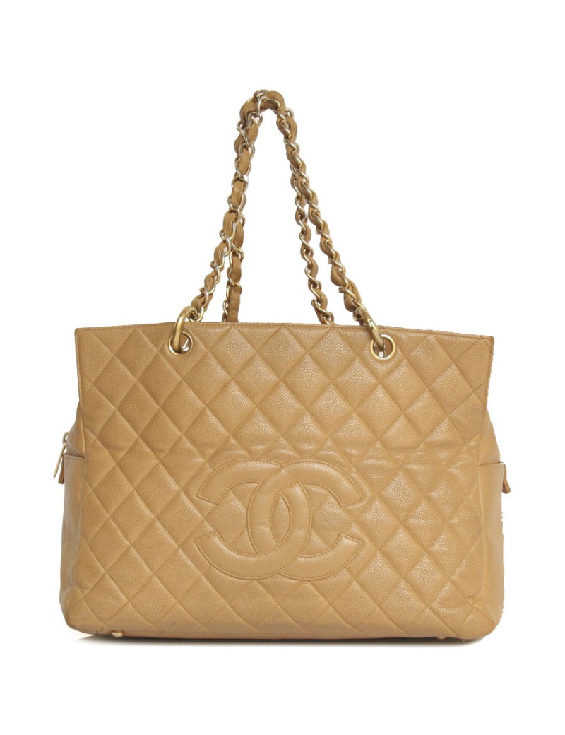 Sac shopping  CHANEL en cuir grainé gold