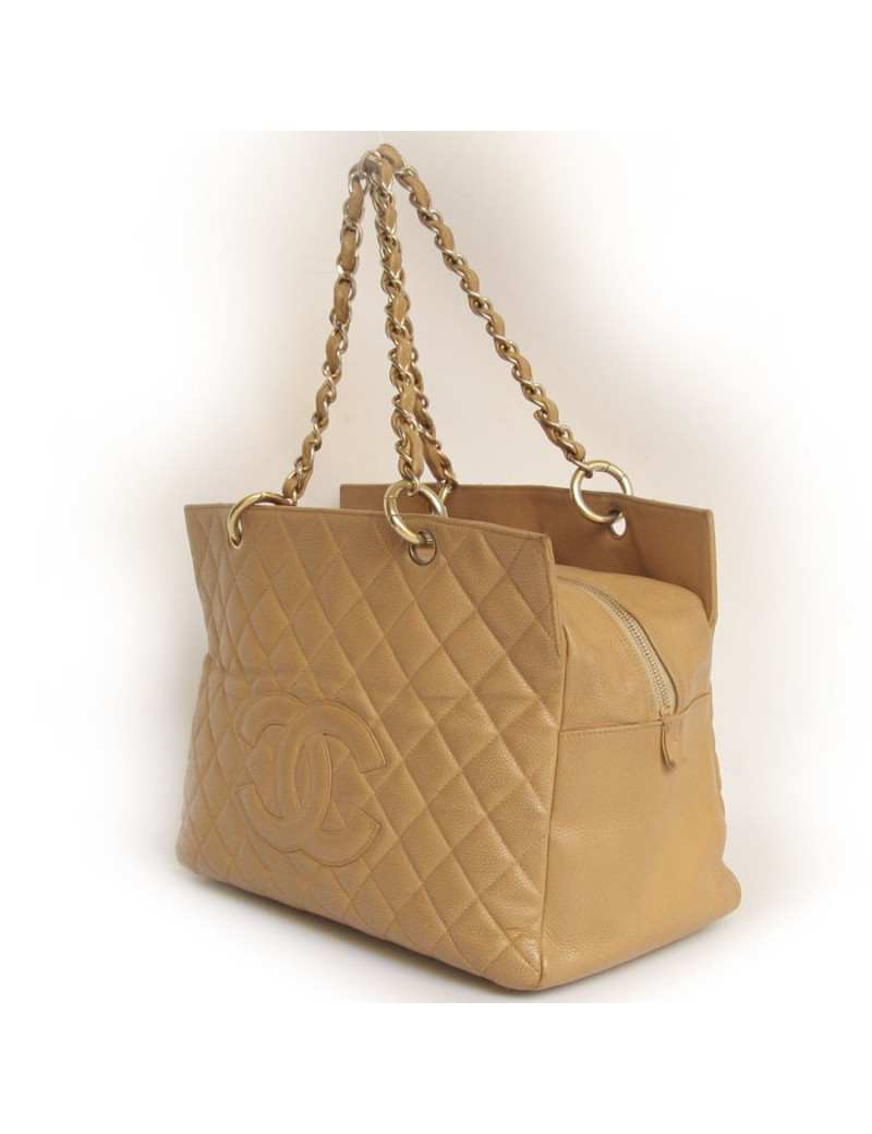 Sac CHANEL en cuir grainé gold