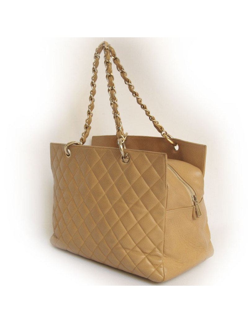 Sac shopping  CHANEL en cuir grainé gold