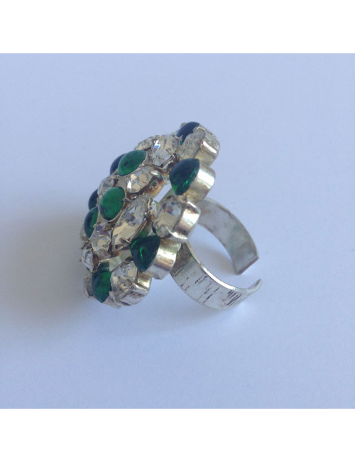 Bague ronde MARGUERITE DE VALOIS en pâte de verre et strass swarovski