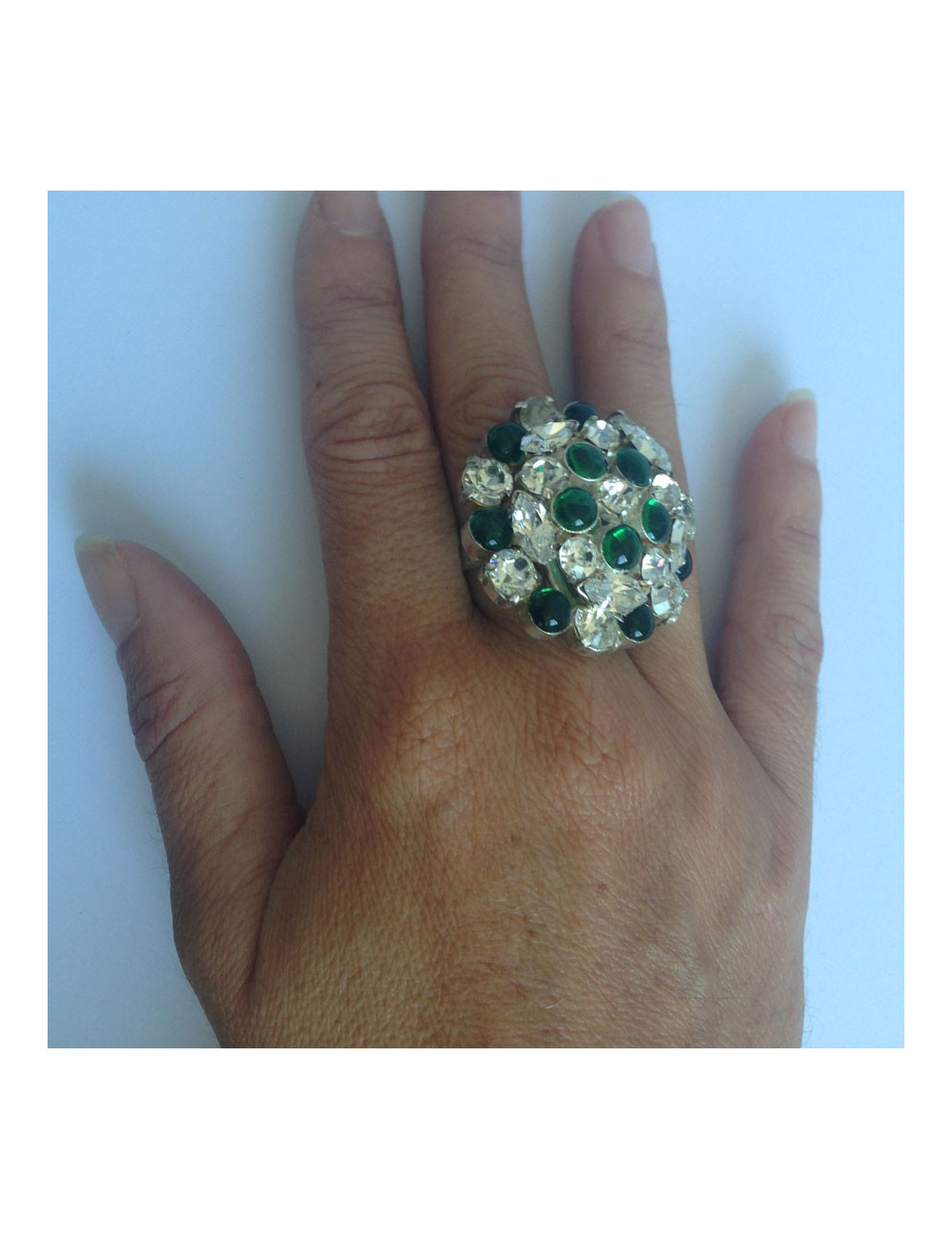 Bague ronde MARGUERITE DE VALOIS en pâte de verre et strass swarovski