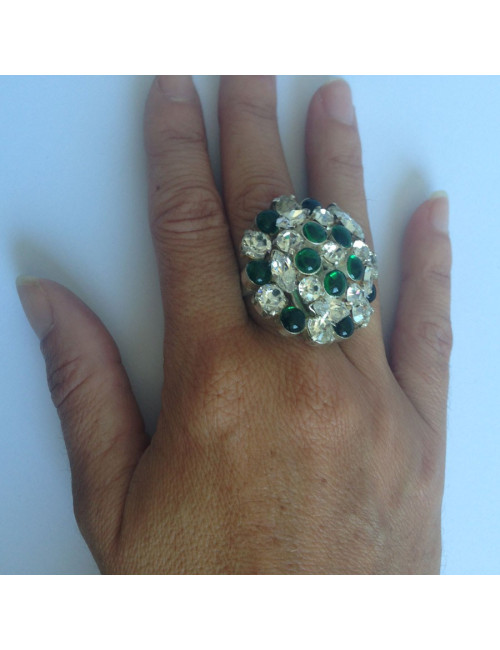 Bague ronde MARGUERITE DE VALOIS en pâte de verre et strass swarovski