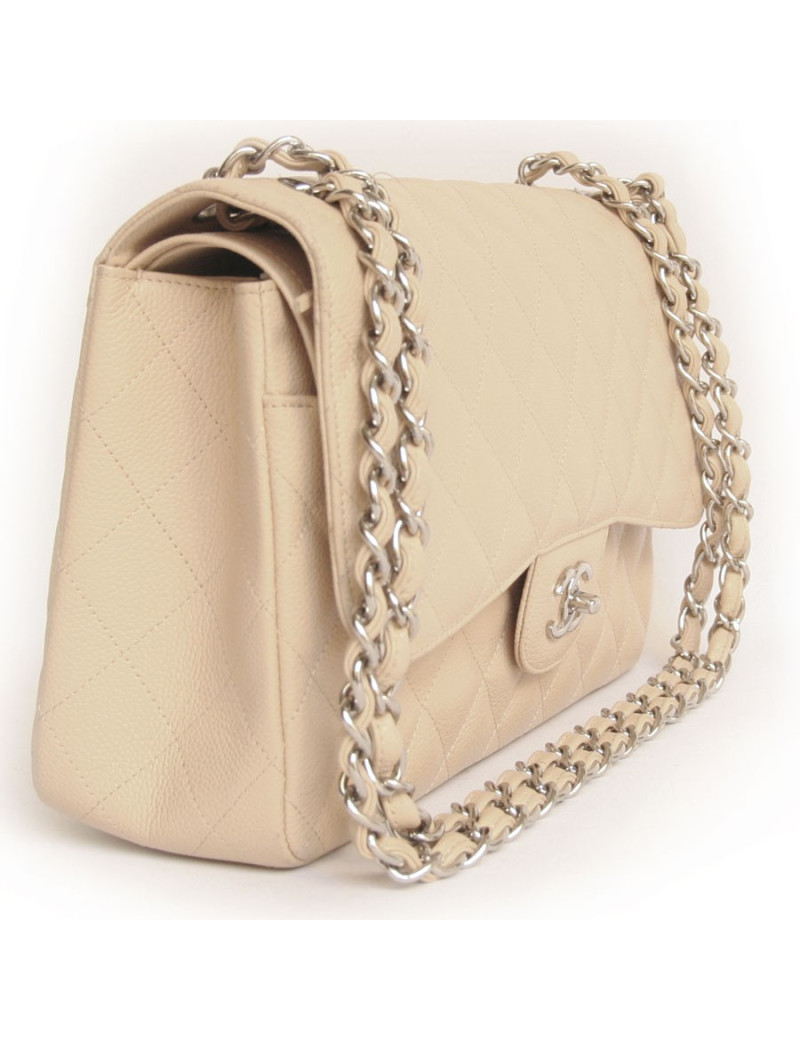Sac Jumbo CHANEL cuir caviar beige