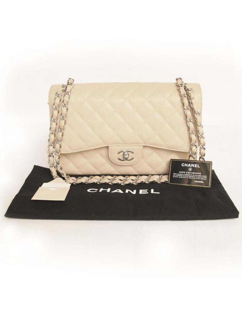 Sac Jumbo CHANEL cuir caviar beige