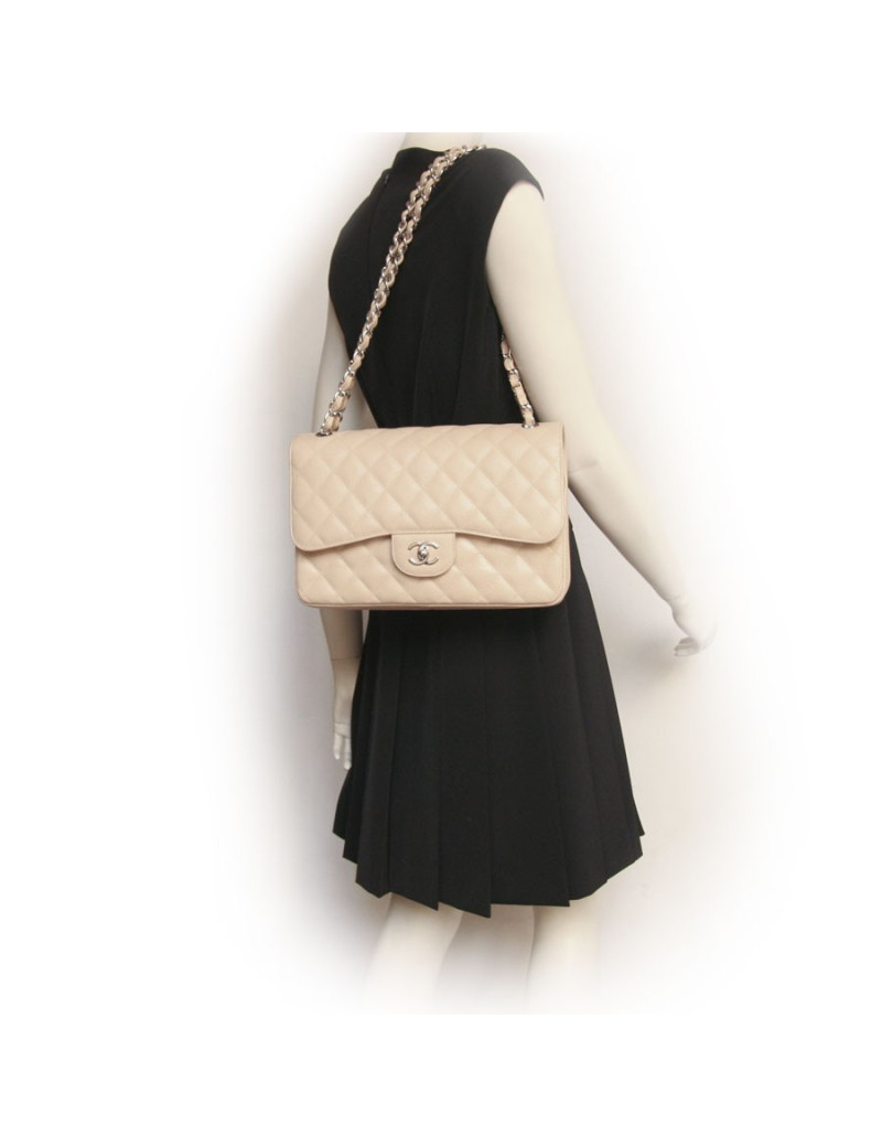 Sac Jumbo CHANEL cuir caviar beige