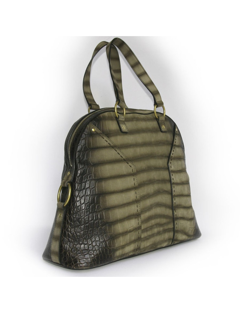 Sac Muse YVES SAINT LAURENT cuir marron façon croco 