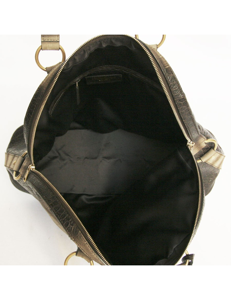 Sac Muse YVES SAINT LAURENT cuir marron façon croco 