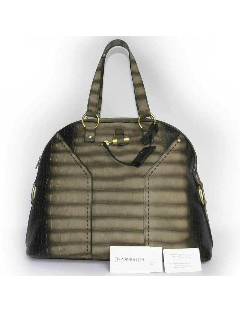 Sac Muse CÉLINE cuir marron façon croco 