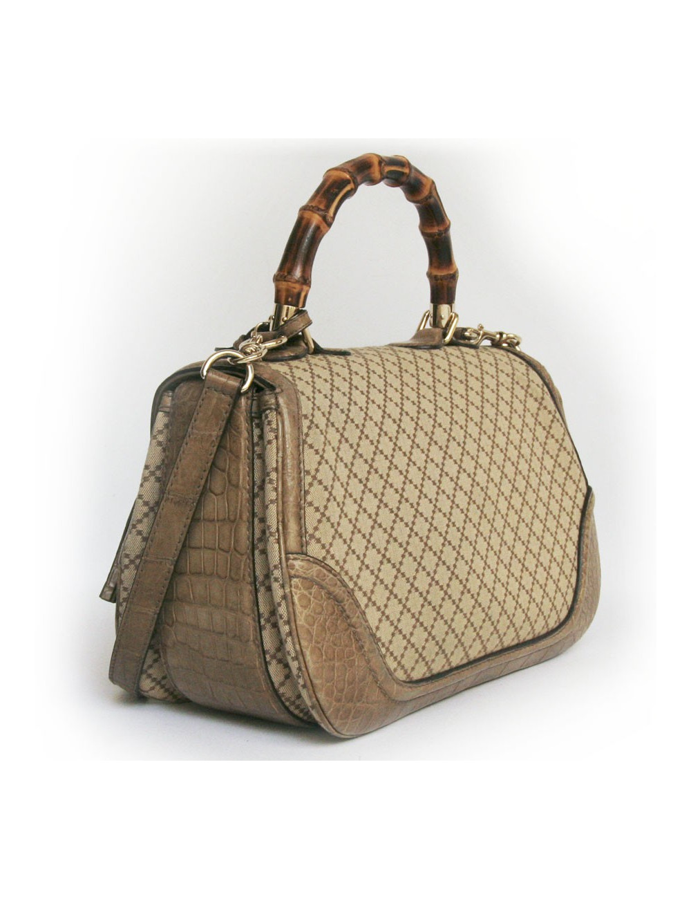 Sac Bamboo GUCCI GM en toile et crocodile