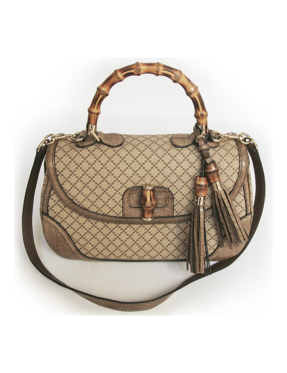 Sac Bamboo GUCCI GM en toile et crocodile
