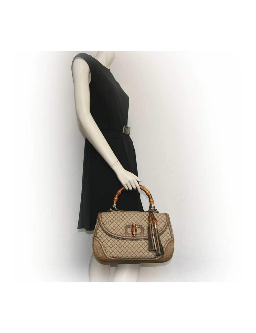Sac Bamboo GUCCI GM en toile et crocodile