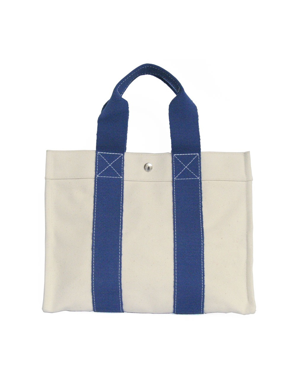 Sac HERMES en toile bicolore beige et bleu 