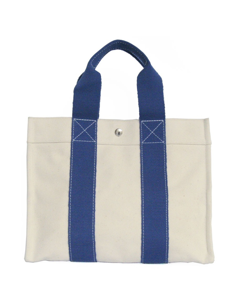 Sac HERMES en toile bicolore blanc et bleu 