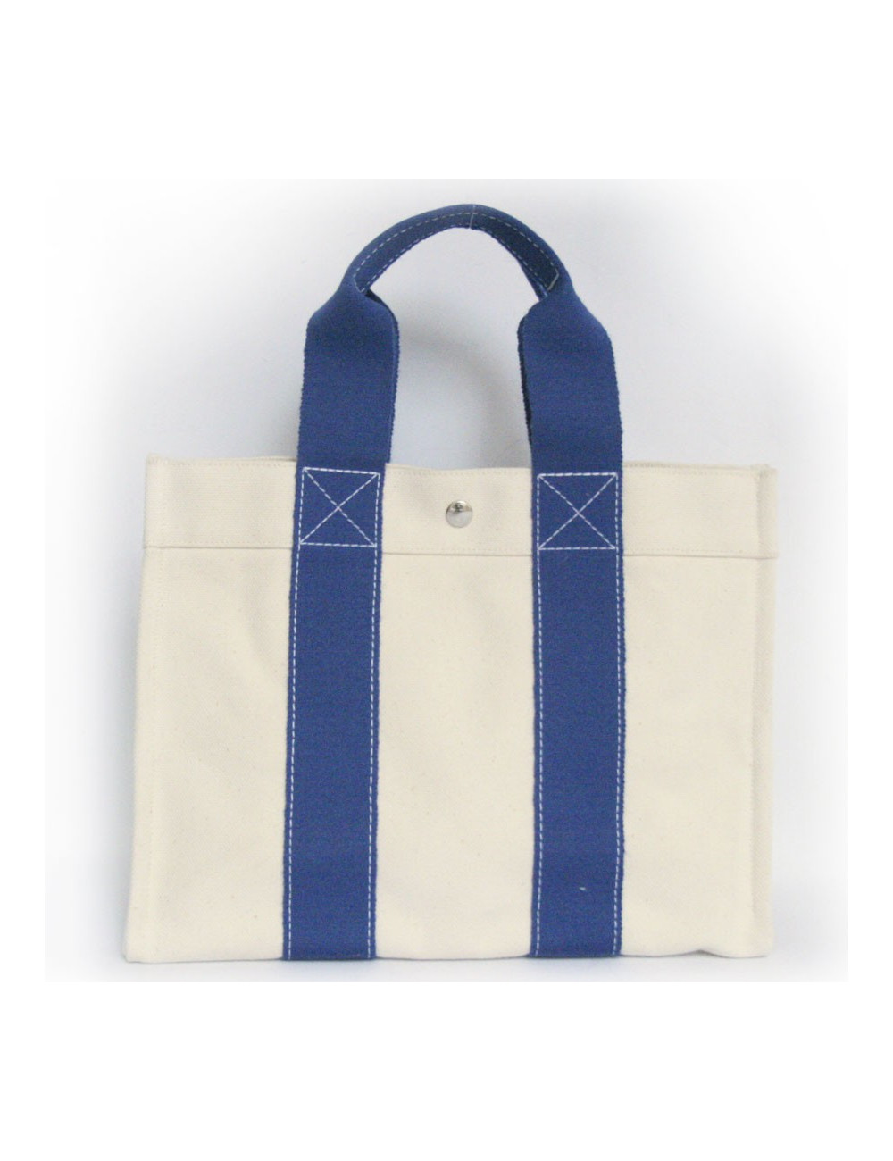Sac HERMES en toile bicolore blanc et bleu 