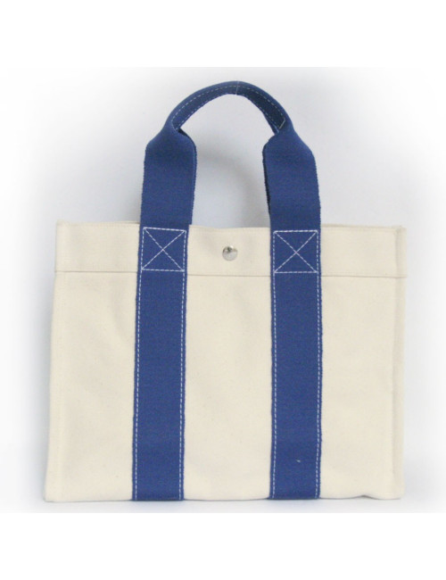 Sac HERMES en toile bicolore beige et bleu 
