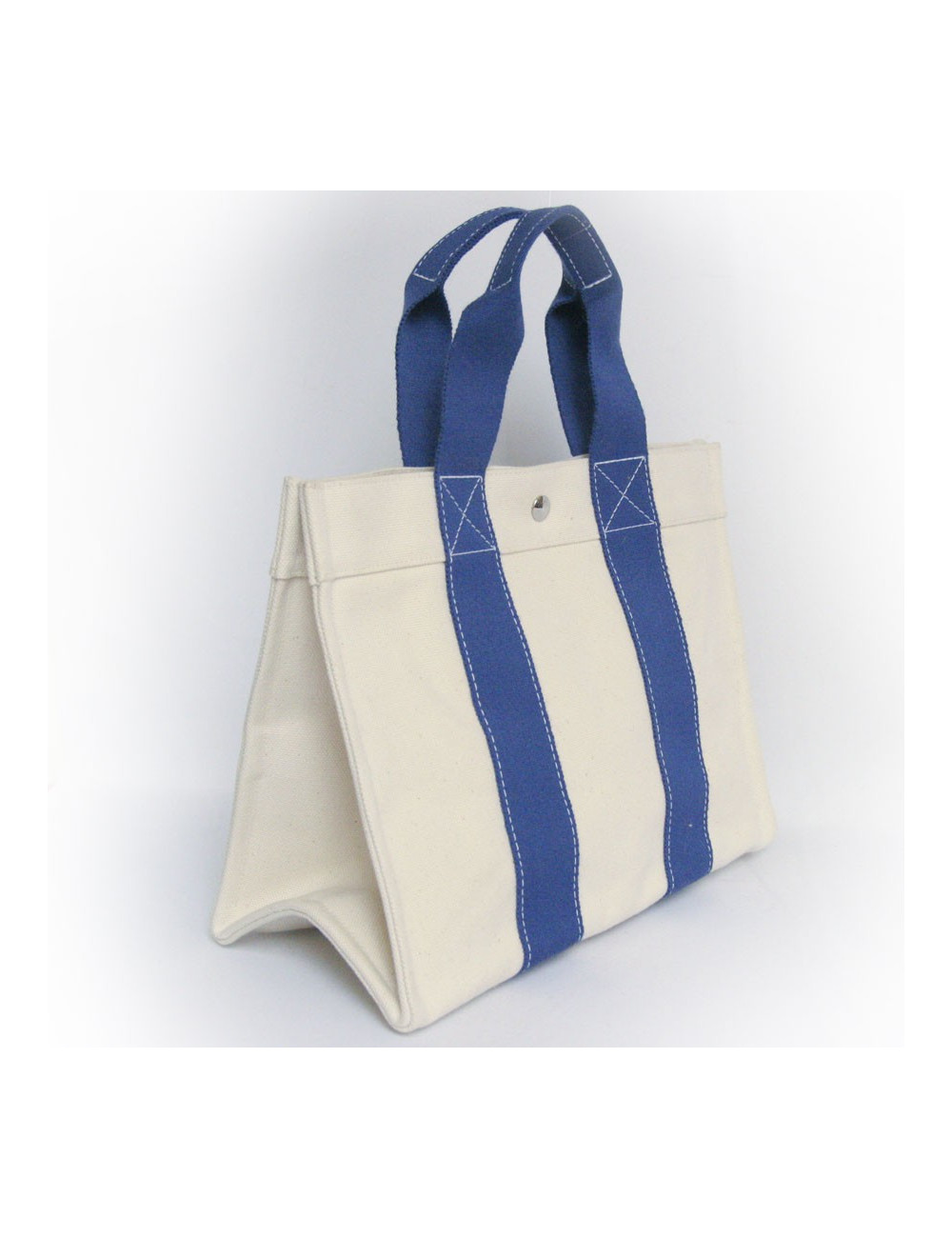 Sac HERMES en toile bicolore beige et bleu 