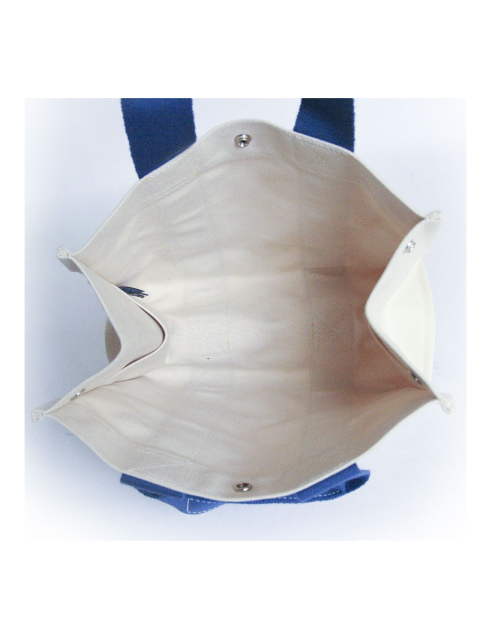 Sac HERMES en toile bicolore beige et bleu 