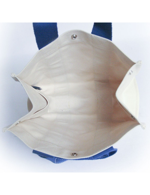 Sac HERMES en toile bicolore beige et bleu 