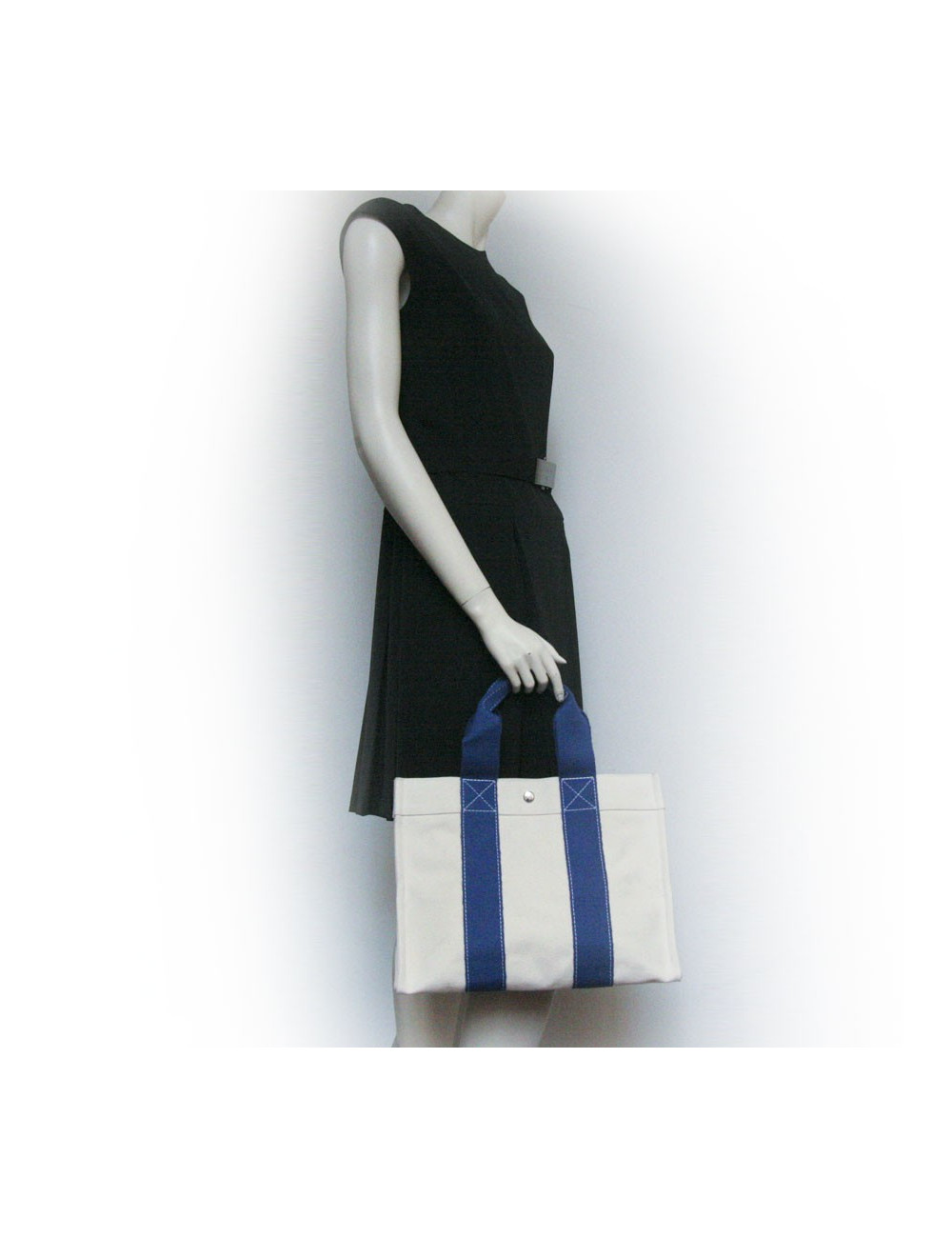 Sac HERMES en toile bicolore blanc et bleu 