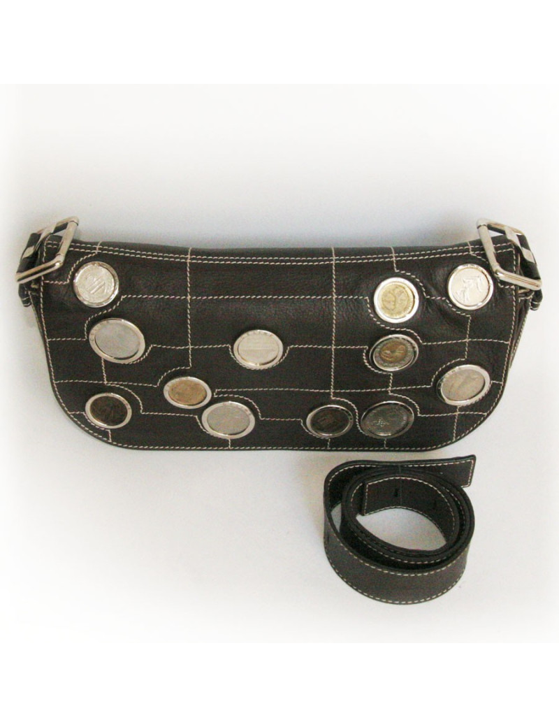 Sac CELINE collector cuir marron et pièces d'argent