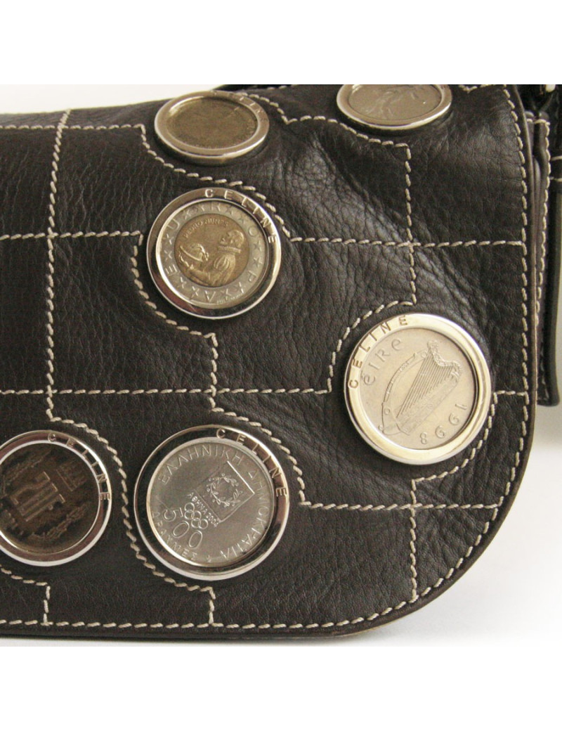 Sac CELINE collector cuir marron et pièces d'argent