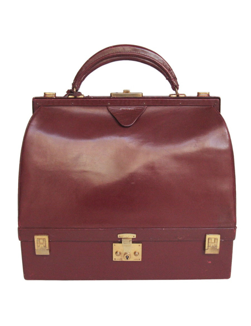 Sac mallette HERMES en box rouge H vintage
