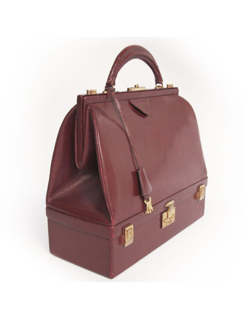 Sac  mallette HERMES  en box rouge H vintage