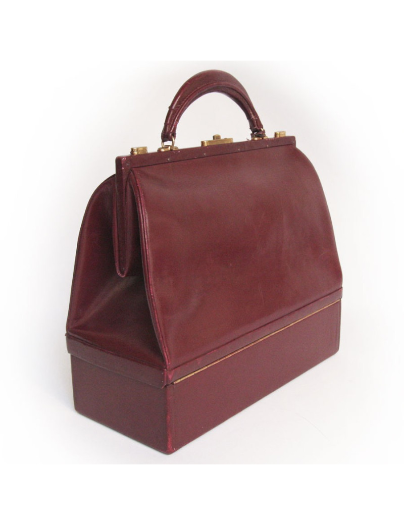 Sac  mallette HERMES  en box rouge H vintage