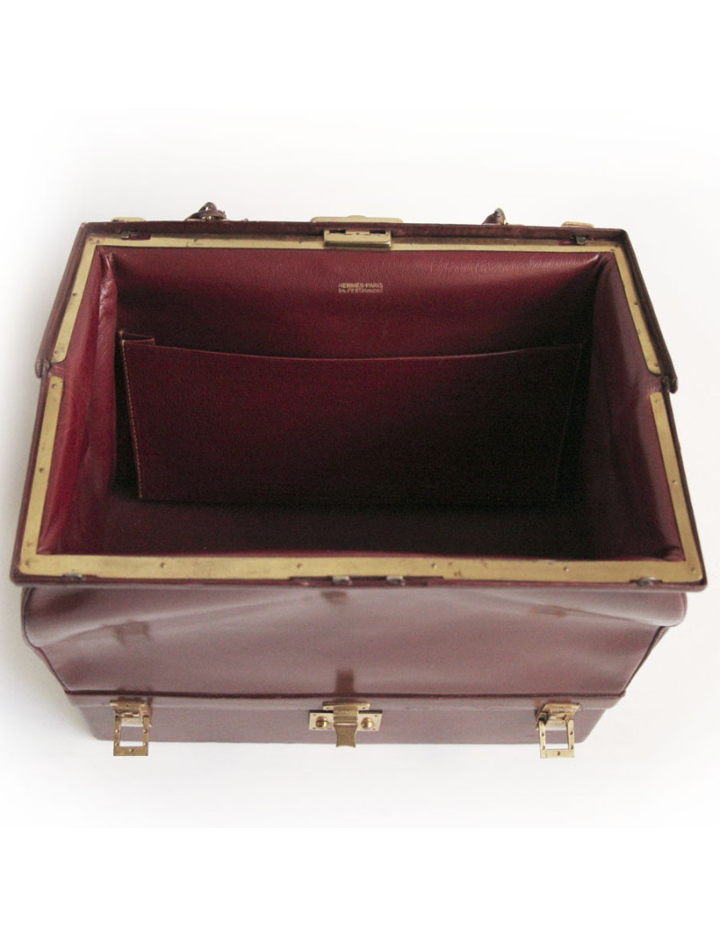 Sac  mallette HERMES  en box rouge H vintage