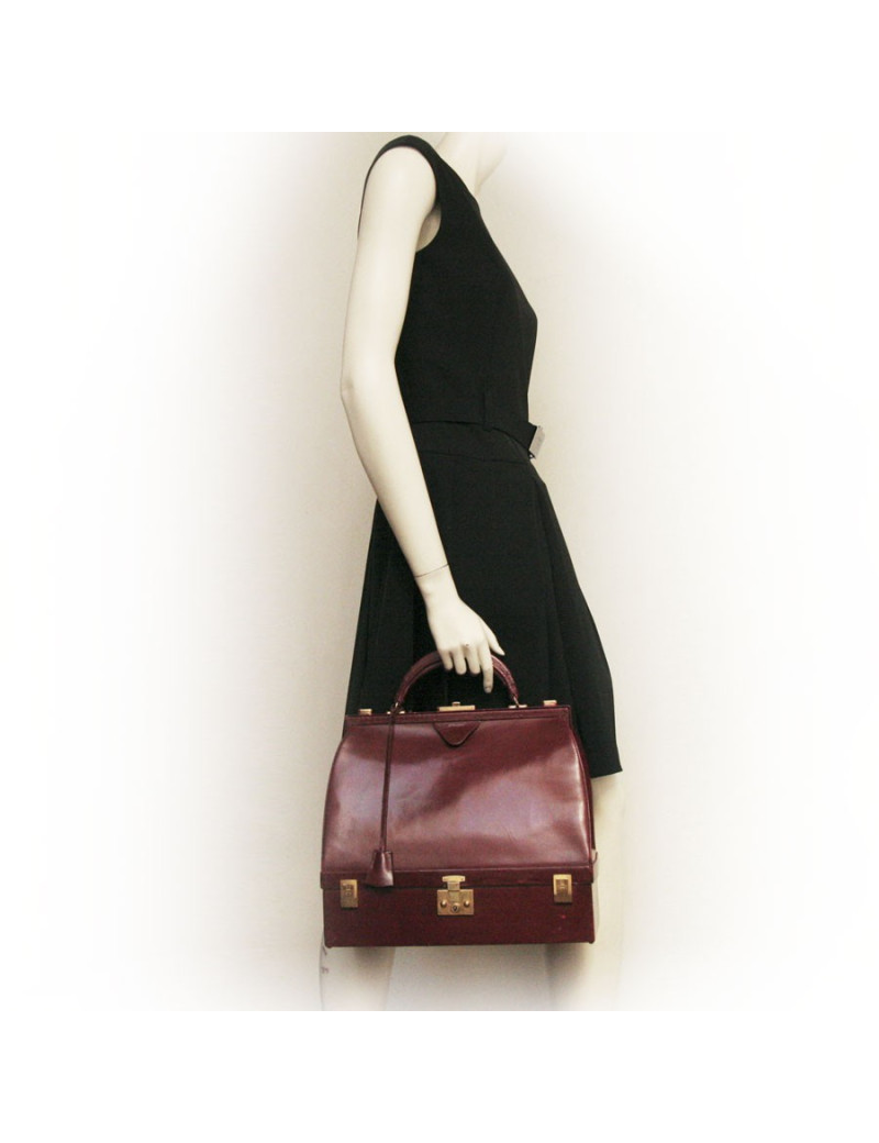 Sac mallette HERMES en box rouge H vintage