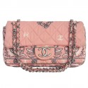 CHANEL pink canvas printed camellias bag