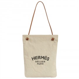 HERMES vintage chevron and leather canvas bag