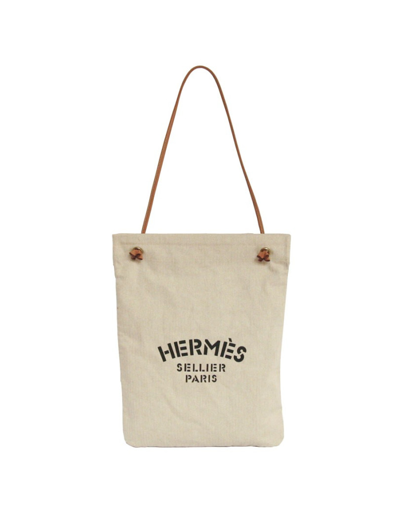 Sac HERMES en toile chevrons et cuir